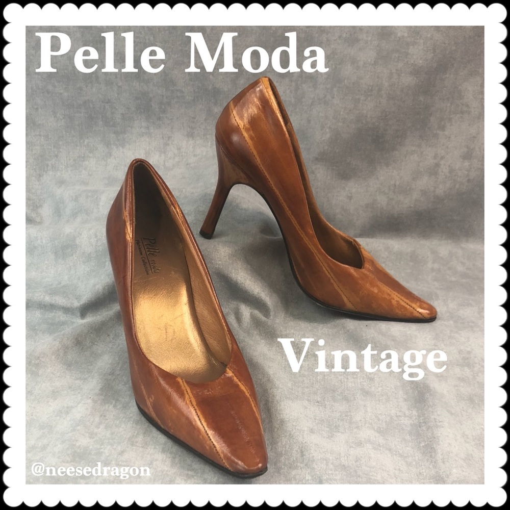 VTG Brown Eel Skin Pelle Moda Heels